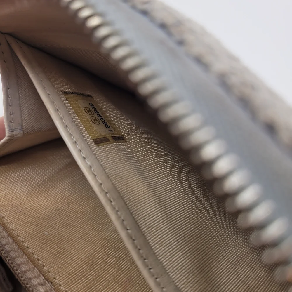 Chanel Tweed Canvas Deauville Zip Around Blue Gray Wallet
